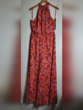 Vince Camuto Coral and Pink Floral Maxi Jumpsuit